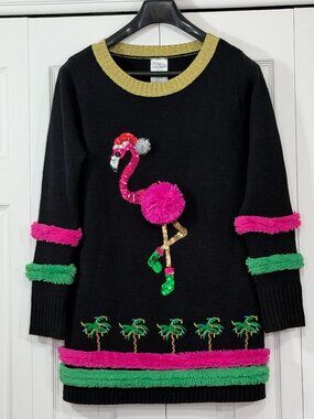 99 Jane Street Sequin Flamingo Ugly Christmas Sweater